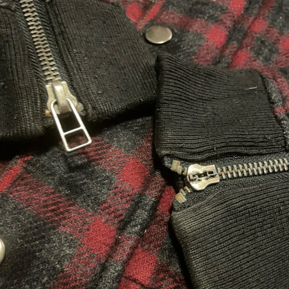 Semantic Design Red Plaid Wool Blend Military Style Jacket with Removable Hood - Picture 5 of 8